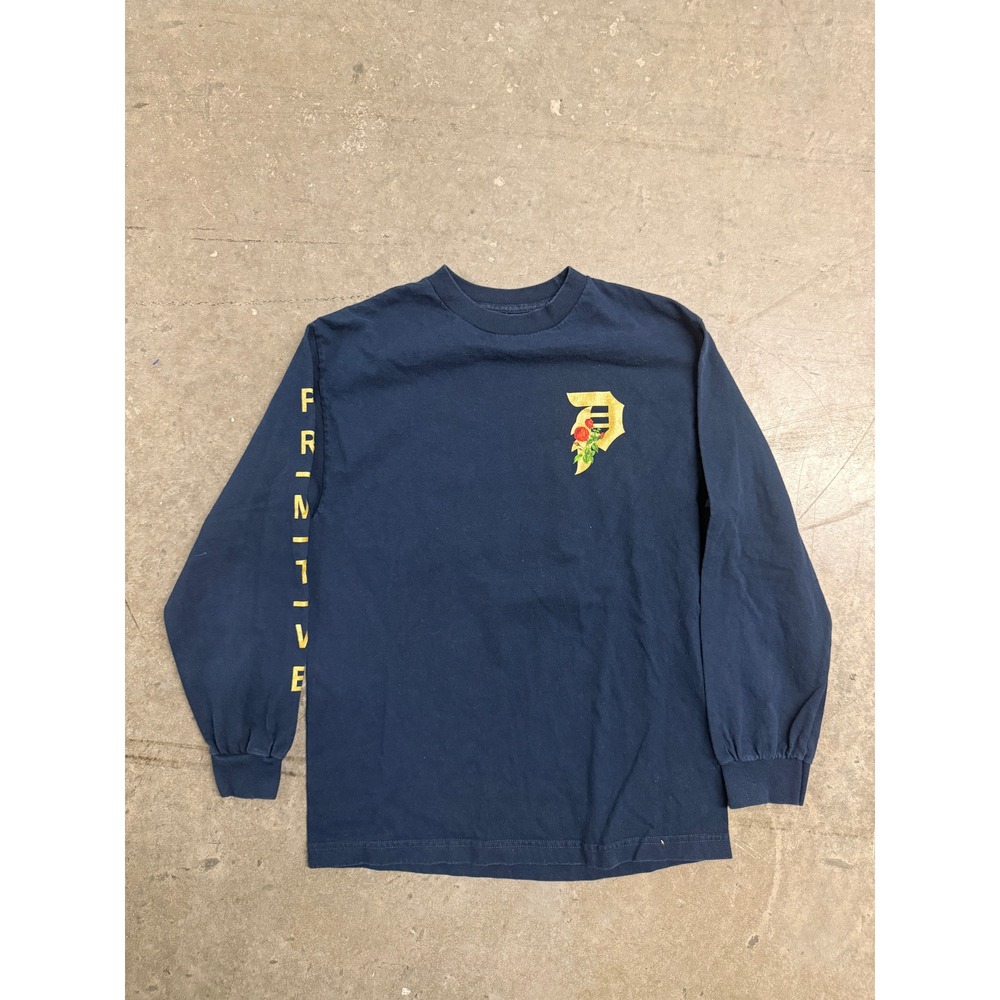 Primitive Skateboarding Mens Long Sleeve Navy Blue Dirty P Rose Graphic Tee M